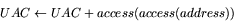 \begin{displaymath}
UAC \leftarrow UAC + access(access(address)) \end{displaymath}